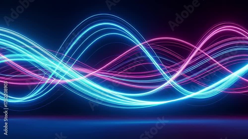 Dynamic Neon Waves: Abstract Light Trails in Motion, Futuristic Design