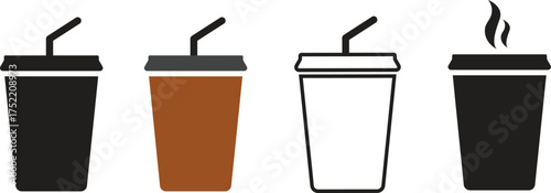 Takeaway Drink Cup Icon Vector Set Coffee Soda Fast Food Beverage Symbol

