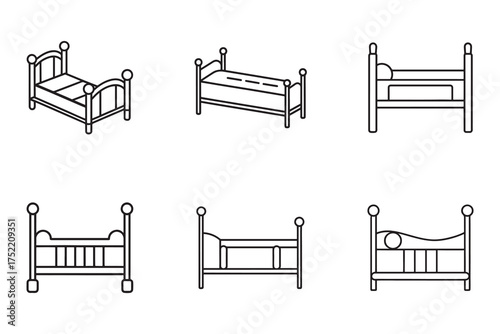 Collection of Antique Bed Line Art Illustrations for Interior Design and Sleep Related Projects