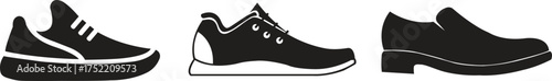 Shoe Silhouettes Vector Set Running Sneaker and Loafer Footwear Icons

