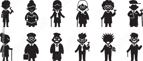 Diverse Group of Stylized People Silhouettes icons