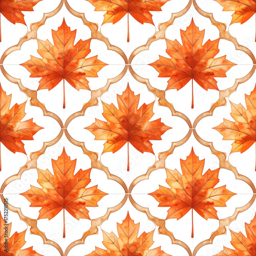 Autumnal Leaf Elegance: A mesmerizing pattern of vibrant autumn leaves, each leaf a burst of warm color. Intertwined with elegant geometric frames, This design embodies the essence of fall's beauty.