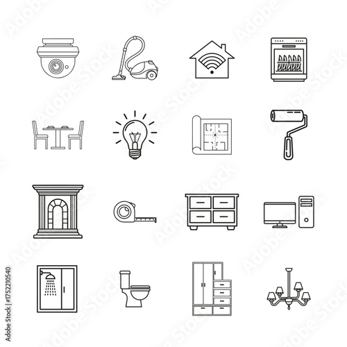 Home Interior Outline Icon Set Vol. 2 | Furniture, Decor, and Interior Design Vector Collection