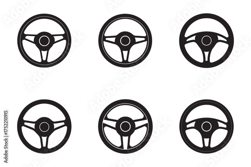 Collection of Car Steering Wheel Designs in Black and White Automotive Industry Transport Concepts
