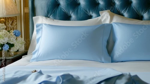 Luxurious Hotel Room: Plush Bed, Elegant Decor, and Serene Ambiance