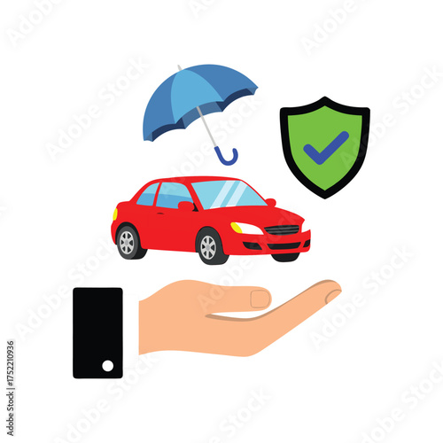 Car insurance concept with umbrella shield and hand holding