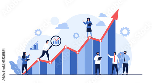 Visualizing business growth and analyzing financial performance with a team of professionals.