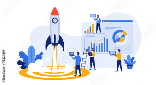Business startup and growth strategy with data analysis and planning.