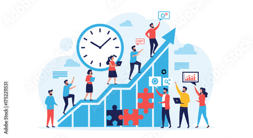 A team working together to achieve growth and success through strategic planning and efficient time management.