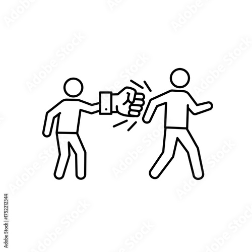 Two stick figures one punching the other with a large fist depicting conflict.