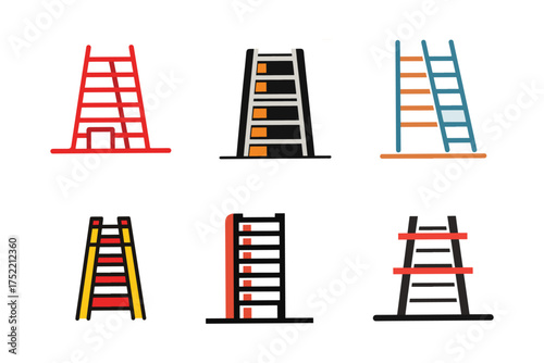 Collection of colorful ladder icons representing construction safety and career advancement possibilities with stylized designs and modern appeal