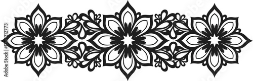 Abstract Floral Ornament with Symmetrical Design on White Background, Lace Pattern