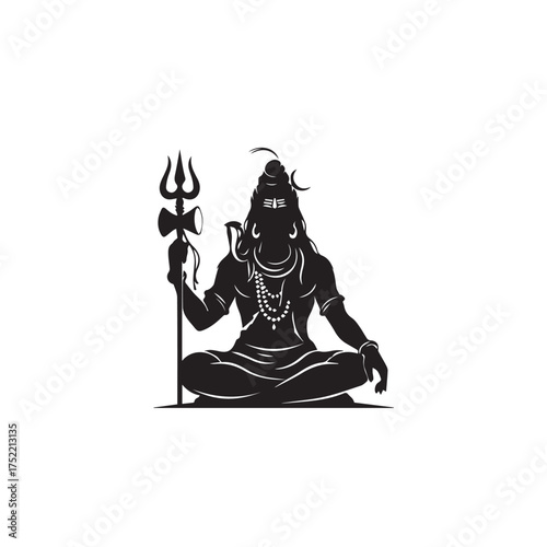 Lord Shiva silhouette on white background