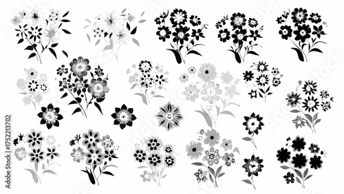 Elegant floral bouquets for invitations, cards, and textile prints, perfect for adding a touch of nature to your design, originally a scalable vector