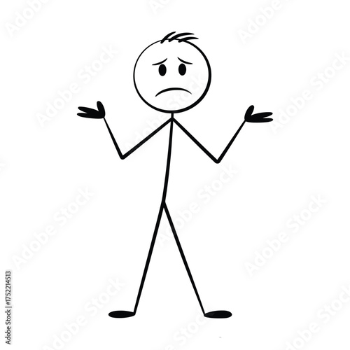 Stick figure with sad face and arms raised in a gesture of confusion and helplessness