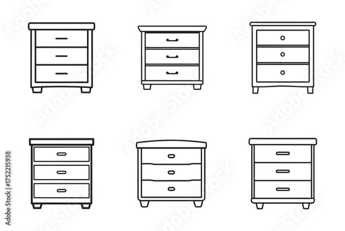 Collection of Nightstand Icons in Outline Style for Furniture Design and Interior Decor Projects Various Styles and Shapes