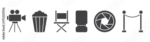 set of black silhouette cinema icons 