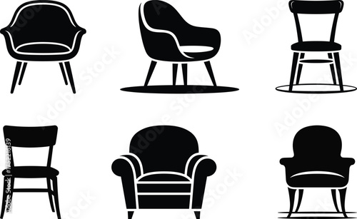 Six Black Silhouettes of Chairs and Armchairs furniture