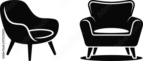 Two Black Armchairs Silhouettes on White Background
