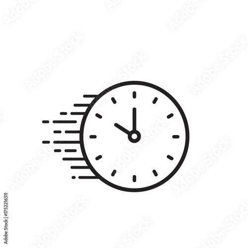Clock icon showing time passing quickly with motion lines representing speed.