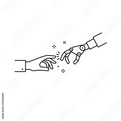 Human and robot hands reaching out to each other symbolizing connection and artificial intelligence.