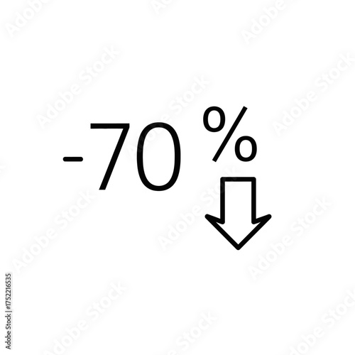 Seventy Percent Discount Symbol with Downward Arrow.