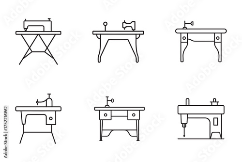 Collection of Sewing Machine Line Art Icons Minimalist Sewing Concept Vector Graphics and Illustration Set for Tailoring Projects