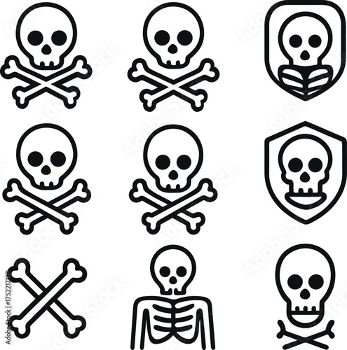 A skull and crossbones icon is a potent symbol of pirate adventure, danger, and poison used for Halloween and as a warning sign