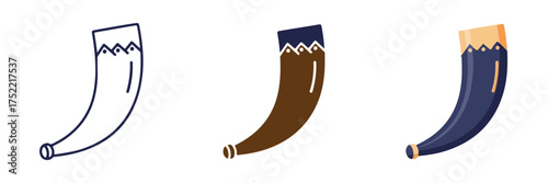 Curved Horn Instrument Icons in Outline and Flat Styles