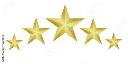  Five yellow stars, 3D concept. Five stars icon. Stars rating review icon. Silhouette style. 