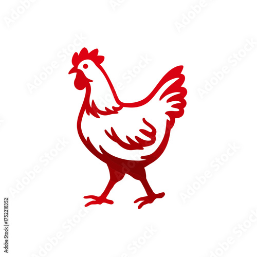 Red walking chicken silhouette vector icon. Graphic illustration of a poultry hen, farm animal symbol for food, agriculture, or country life design.