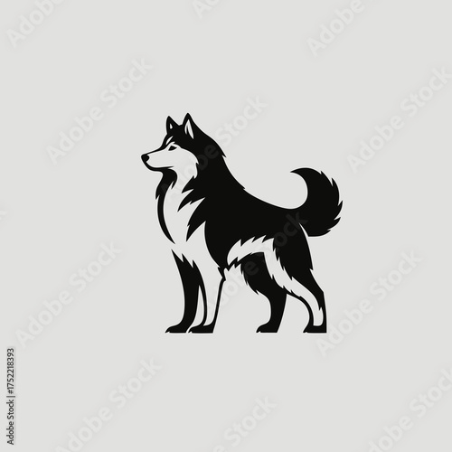 Stylized silhouette of a husky dog standing profile