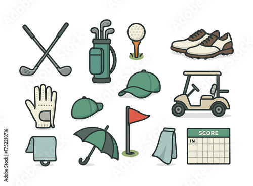 Golf equipment collection: clubs, shoes, and more essentials