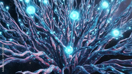 Glowing Tree Lights Pulsating Against Starry Galaxy Background