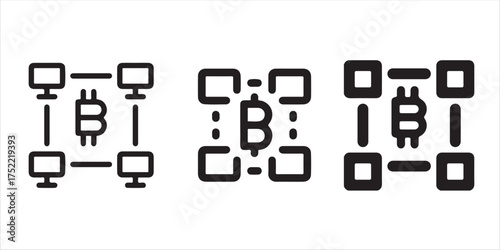 Bitcoin network concept with computers connected in a digital chain for cryptocurrency transactions and secure blockchain technology 