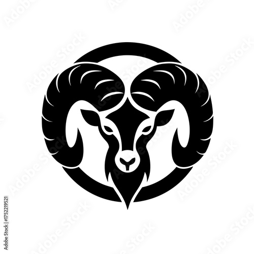 Ram's head with large curled horns inside a circle