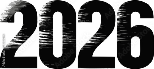 2026 bold numbers vector, distressed grunge textured style — stock vector.