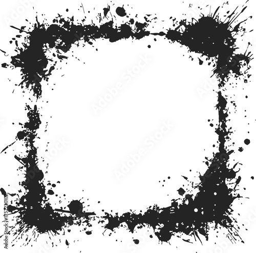 Ink splatter frame vector with grunge black paint border on white background — stock vector.