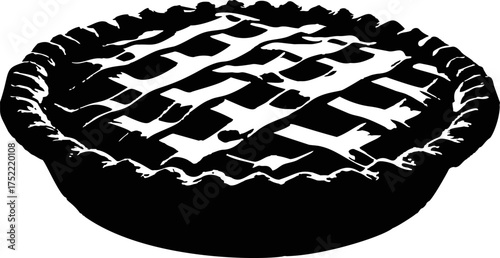 Pie with lattice crust vector silhouette, monochrome baked dessert illustration — stock vector.