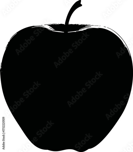 Apple silhouette vector, bold black shape with stem and subtle highlights — stock vector.