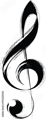 Treble clef vector hand drawn sketch with bold artistic brush strokes — stock vector.