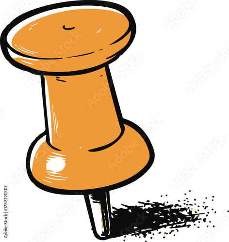 Push pin vector hand drawn style with bold outline and shadow — stock vector.