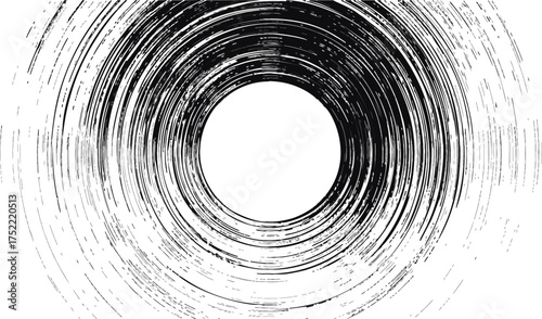 Circular grunge ring abstract vector, distressed concentric lines black and white — stock vector.