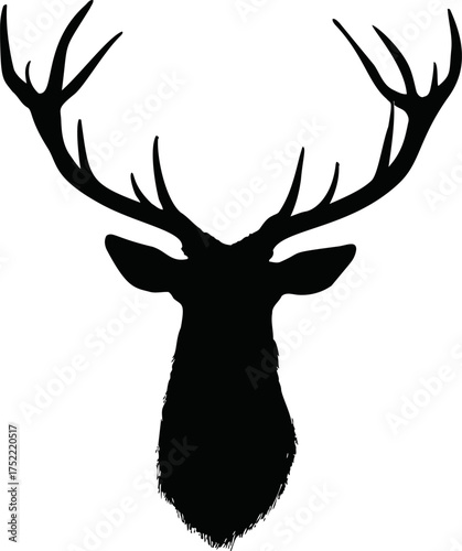 Deer silhouette vector, hand drawn style, large antlers, isolated on white — stock vector.