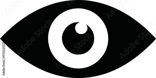 Eye icon vector symbol with pupil and iris, minimalist flat silhouette — stock vector.