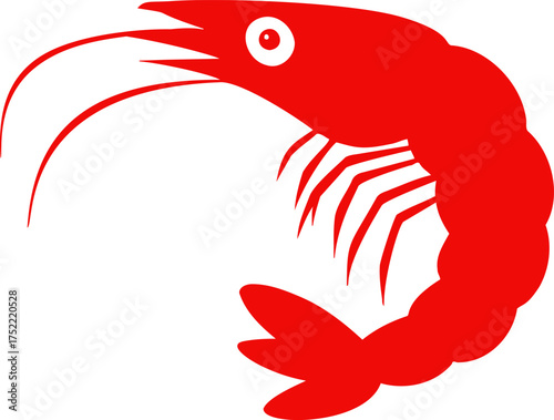 Red shrimp vector, bold silhouette style, isolated seafood crustacean illustration — stock vector.
