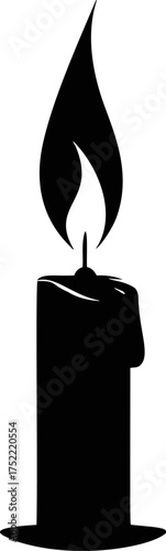Candle silhouette vector, simple black line art with flame and wax drip — stock vector.