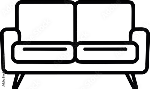 Sofa icon vector, minimalist line art, modern furniture outline, front view — stock vector.