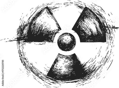 Radiation symbol sketch, hand drawn grunge style hazard warning sign — stock vector