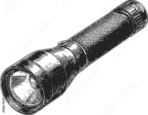 Flashlight sketch hand drawn style detailed torch illustration — stock vector